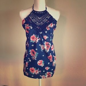 Floral halter with crochet detail