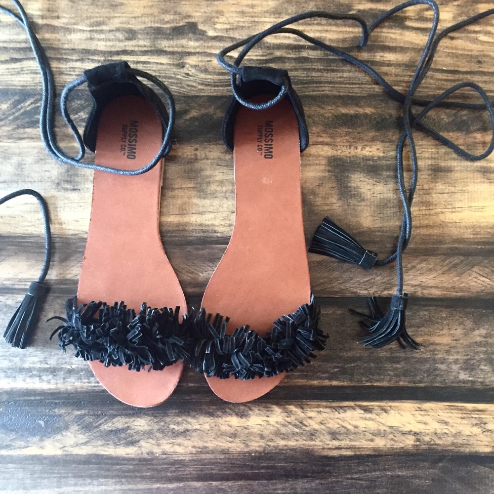 Lace up wrap around ankle tassel sandals-6