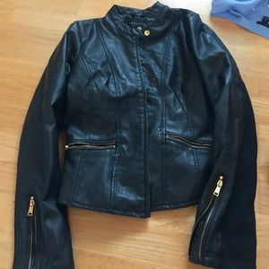 Gold trimmed leather jacket