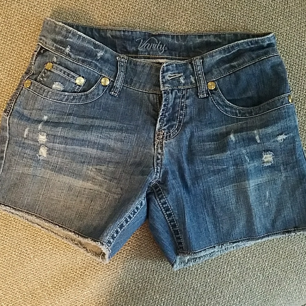 Distressed denim shorts