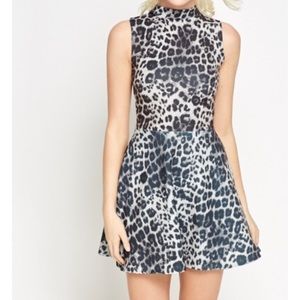 High neck animal print skater dress