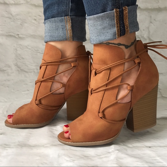 sale✔️Camel Peep Toe Bootie - Picture 2 of 5