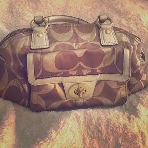 Coach bag. Gold metallic and brown. Beautiful.