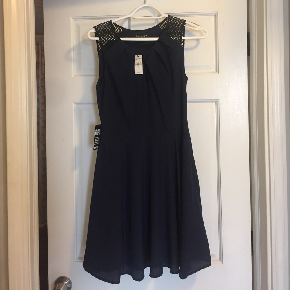 Express navy dress with black mesh