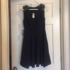 Express navy dress with black mesh