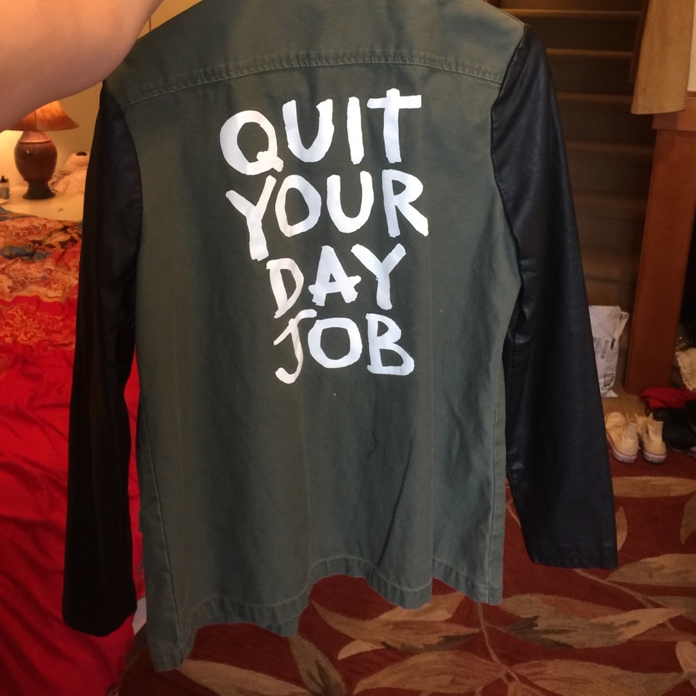 Army green with faux leather sleeves jacket