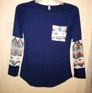 NWOT - Blue long sleeve blouse w/sequence.