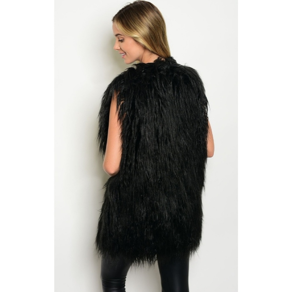 HAUTE MESS Tunic length Shaggy faux fur vest black - Picture 4 of 8