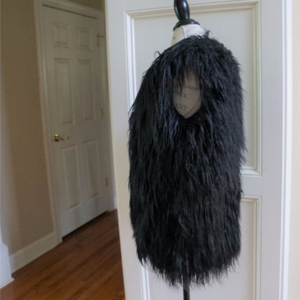 HAUTE MESS Tunic length Shaggy faux fur vest black - Picture 6 of 8