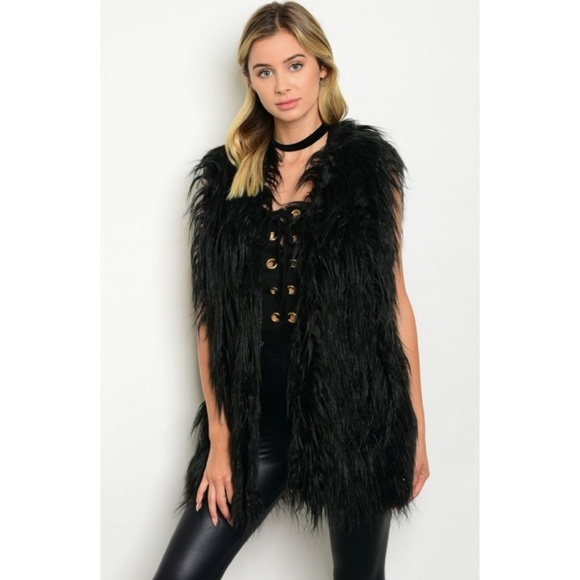 HAUTE MESS Tunic length Shaggy faux fur vest black - Picture 3 of 8