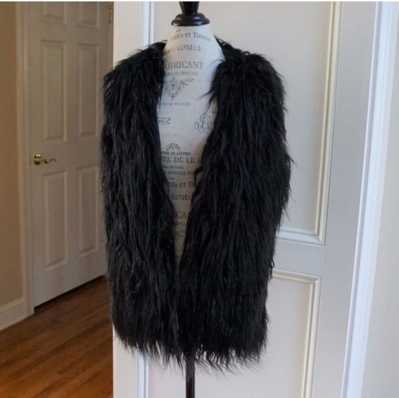 HAUTE MESS Tunic length Shaggy faux fur vest black - Picture 5 of 8