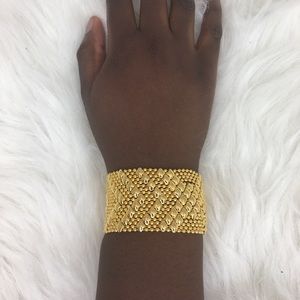 Elegant Wide Beaded Gold Bracelet