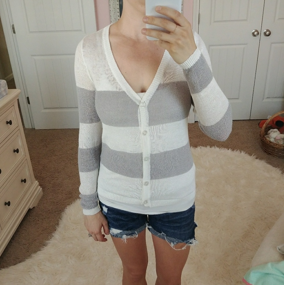 Grey and White Stripe Cardigan