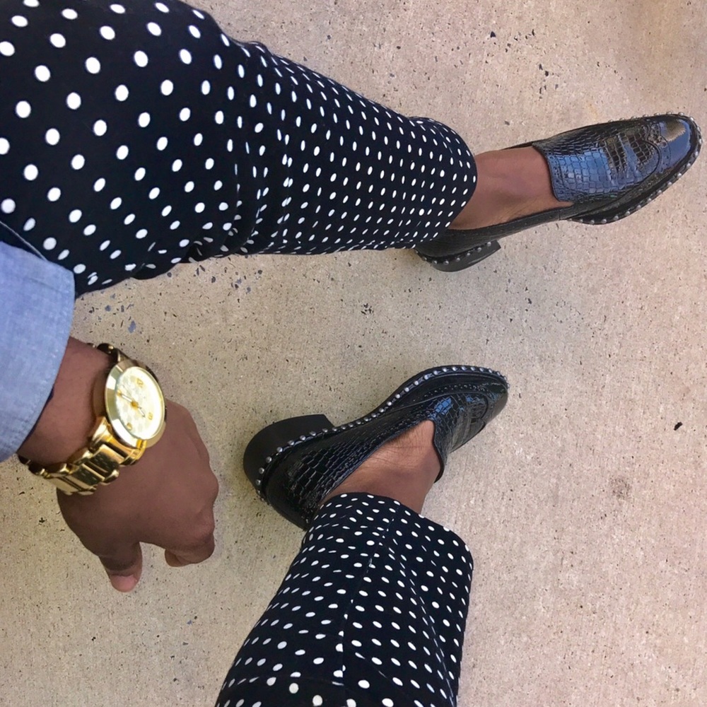 Black Croc Skin Paloma Studded Loafers
