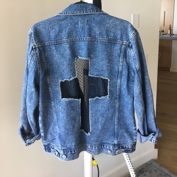 Nasty Gal Denim Jacket with Lace Cross Cutout - Picture 2 of 2