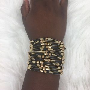 Elegant Gold and Black Beaded Wide Bracelet