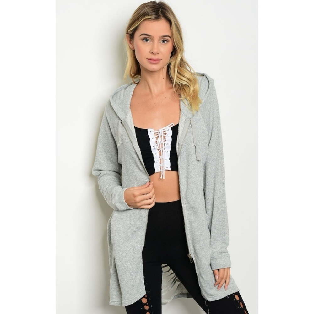 Tunic length ripped ladder sweatshirt hoodie grey - Picture 4 of 6