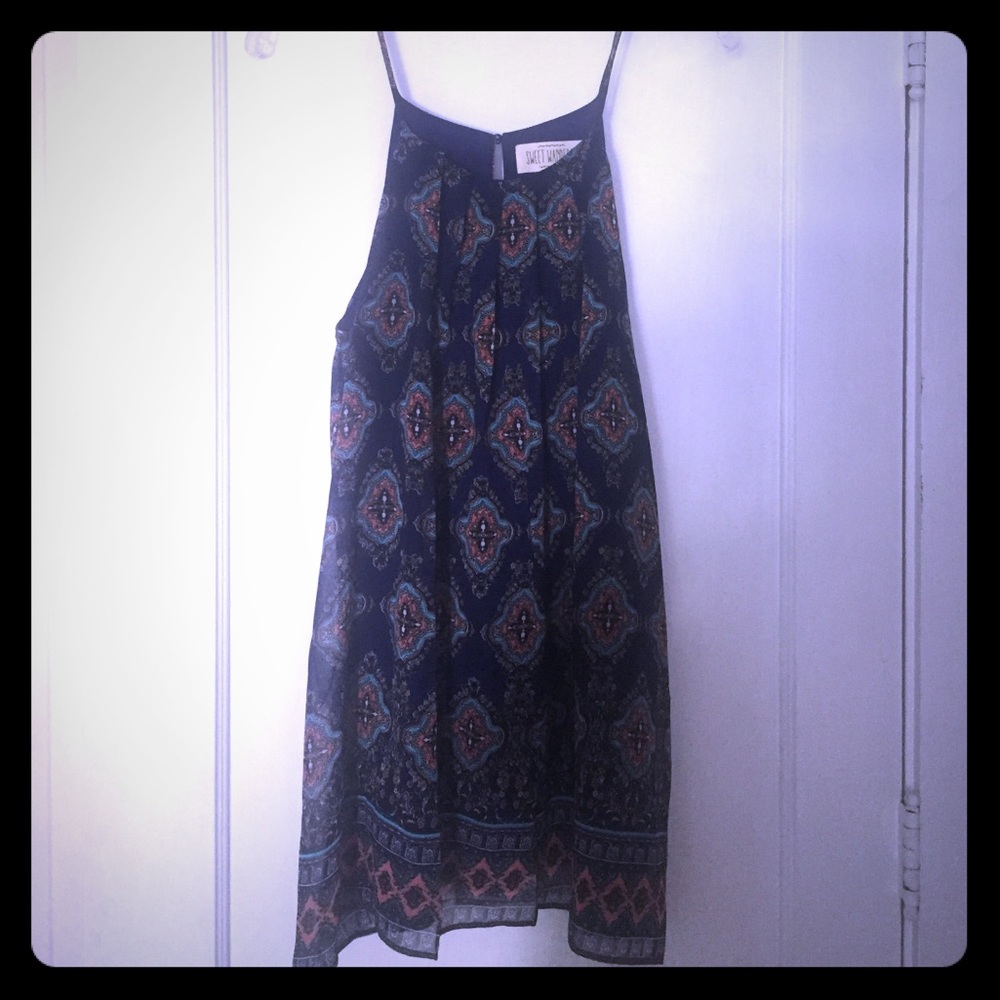 Navy printed border stripe shift dress