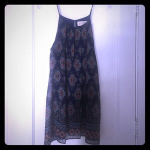 Navy printed border stripe shift dress