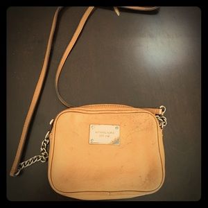 Light brown mini shoulder bag with long straps