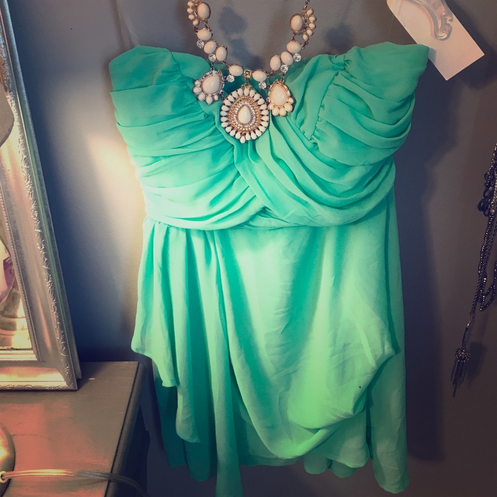 Strapless mint chiffon dress
