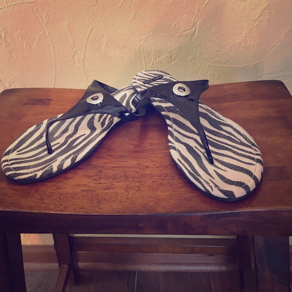 Cole Haan Patent and Zebra footbed Sandals Slides