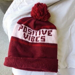 positive vibes pom pom hat