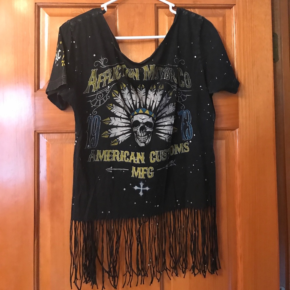 Affliction skull and fringe crop top - Picture 2 of 3