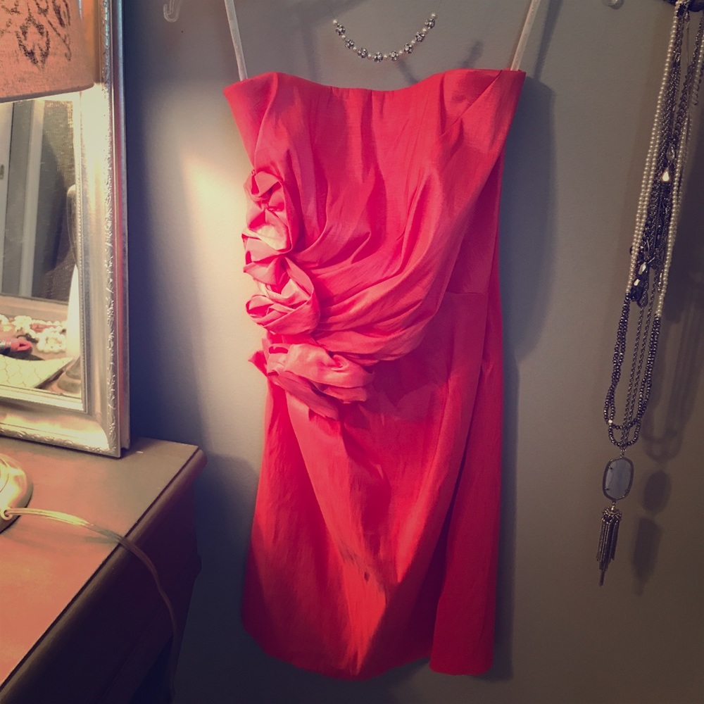 Coral strapless dress