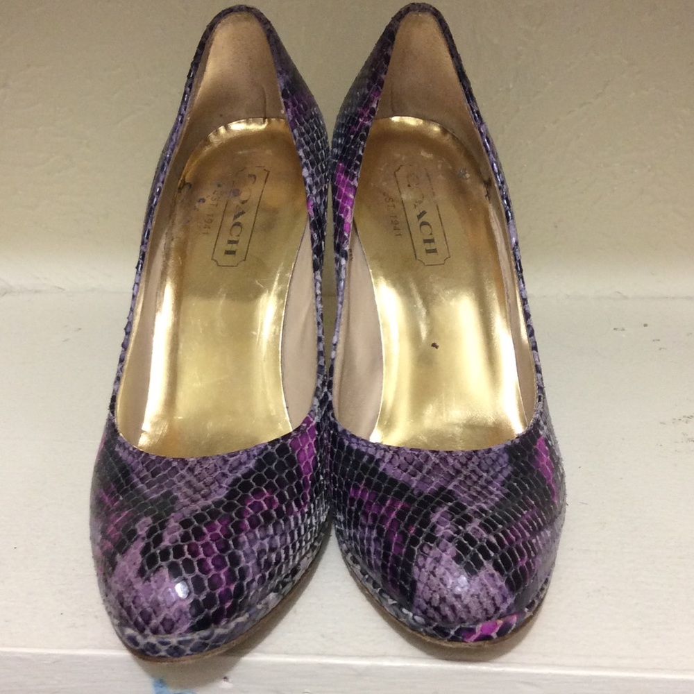 Snake print purple Coach heels