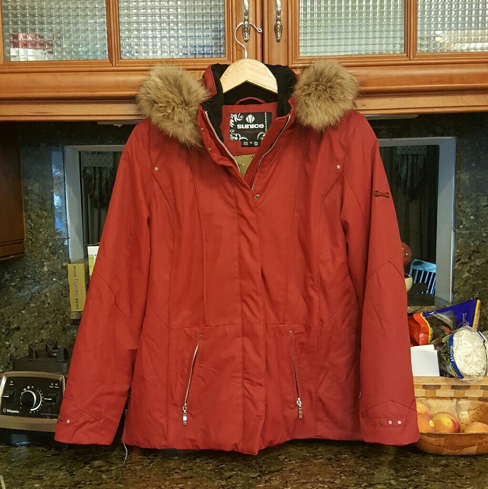 Sunice Red Fur-trimmed Ski Jacket