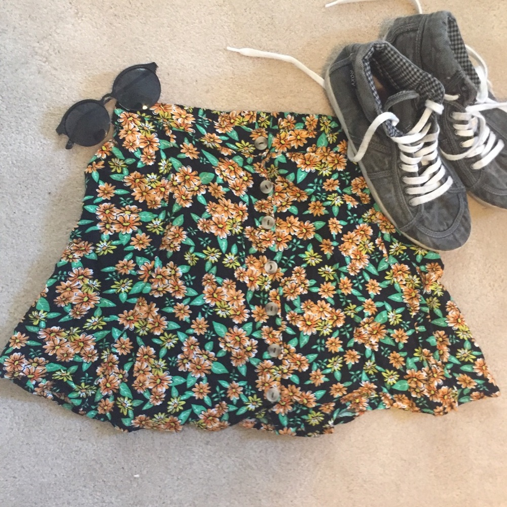 Button Front Floral Skirt