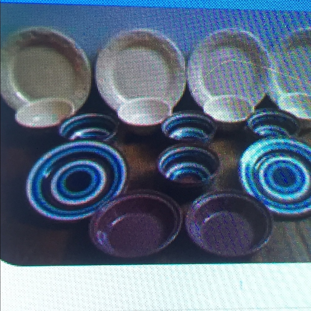 Longaberger multi-colored dishes and 4 plum color