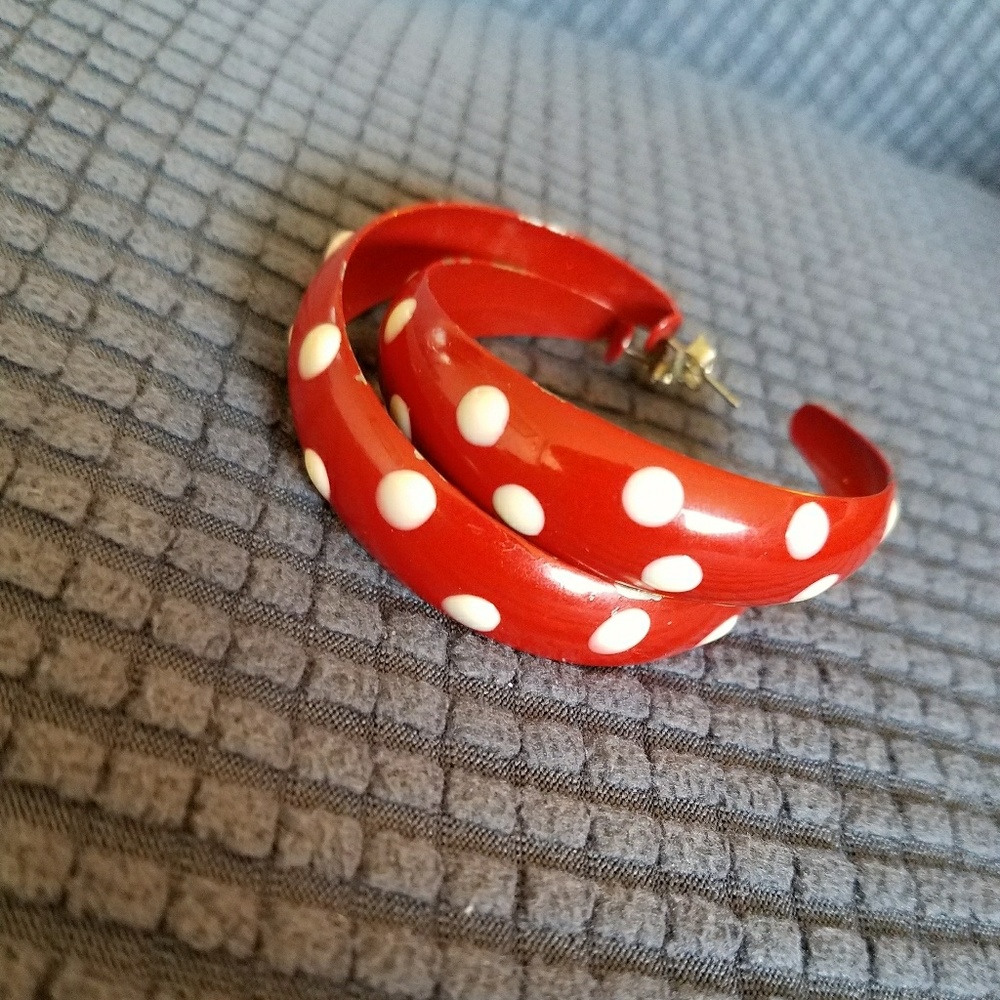 Red and white polka dot hoop earrings