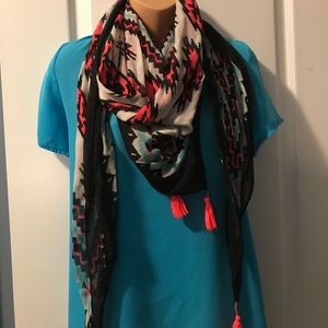 blue blues with blue and pink scarf