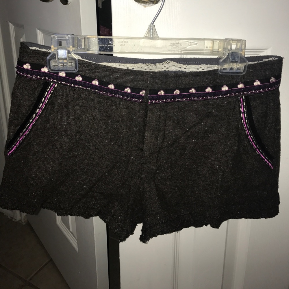 Free People Brown Tweed with Purple Design Shorts