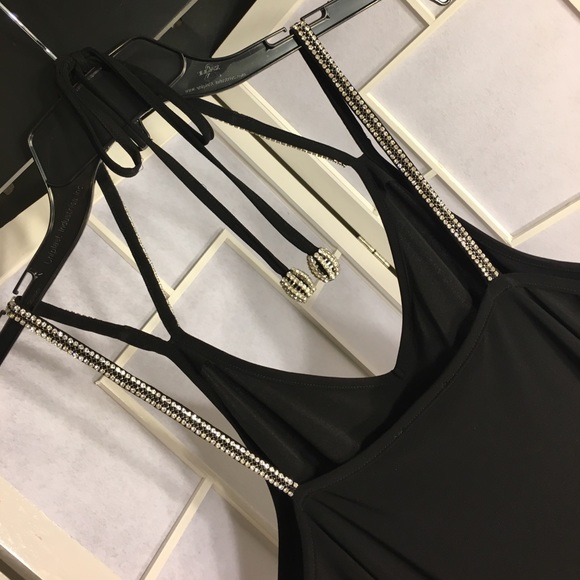 Black cocktail dress with diamond accents - Picture 2 of 8