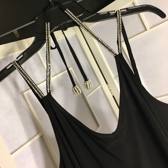 Black cocktail dress with diamond accents - Picture 1 of 8