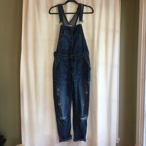 Zara Denim Distressed Overalls