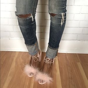 ✨Marabou Feather Trim Lace Up heel✨