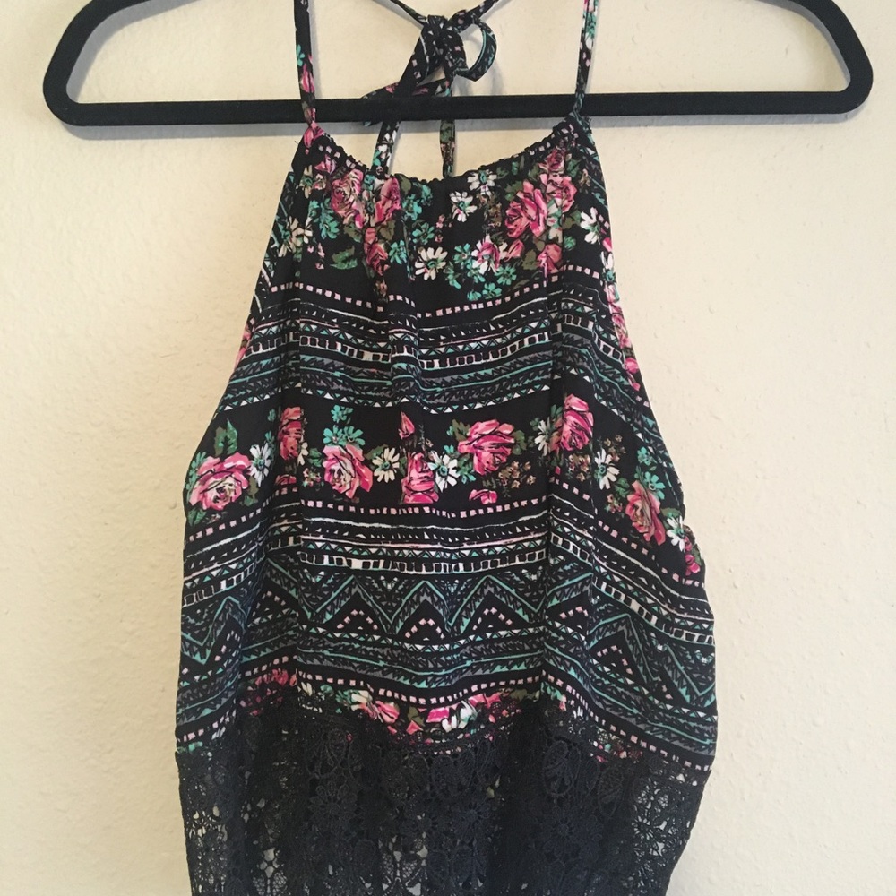 Floral halter with lace