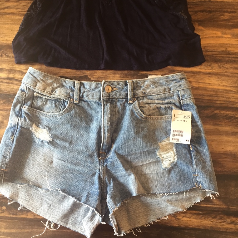 NWT H&M divided high waist cut off shorts-10