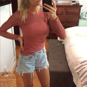 Brick red Mesh stretchy long sleeve BCBG top XS