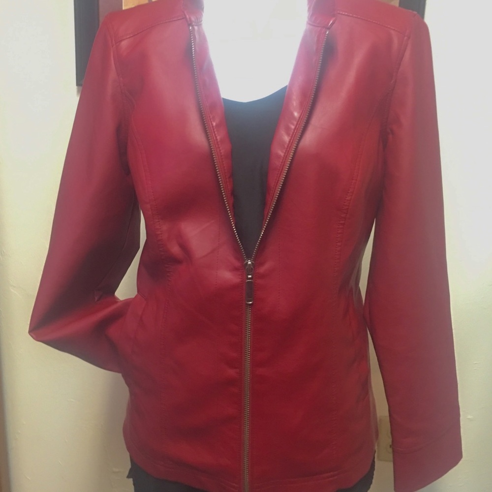 Red Leather Moto Jacket