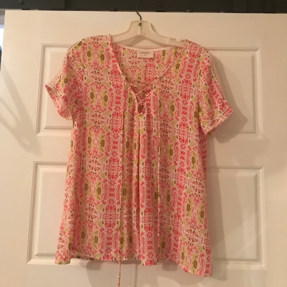 Pink and lime green blouse with tie front