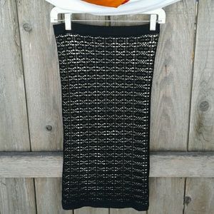 BEBE BLACK OPEN KNIT PENCIL SKIRT