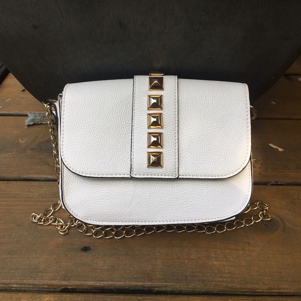 White Leather Studded Crossbody
