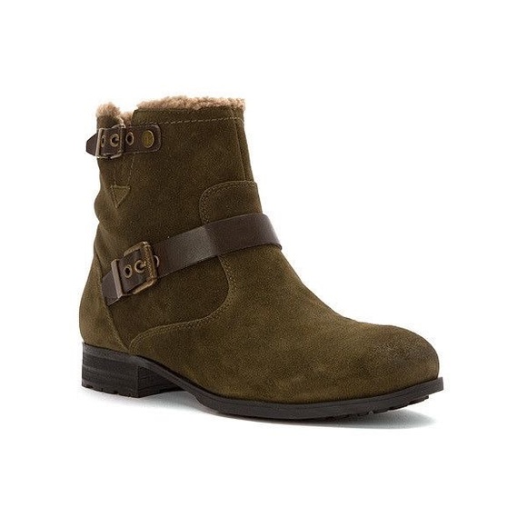 Olive Green Shearling Lining Distressed Suede Boot - Picture 4 of 4