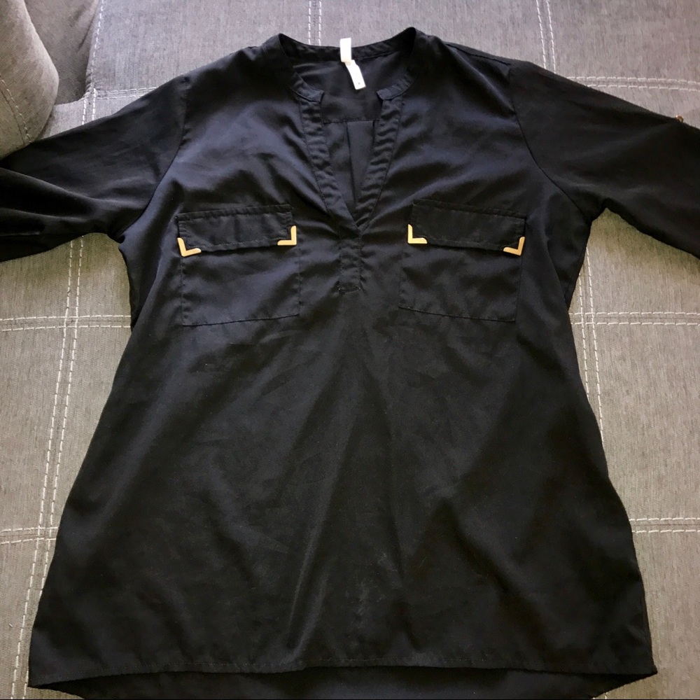 Black Quarter Length Sleeve Top With Gold accents