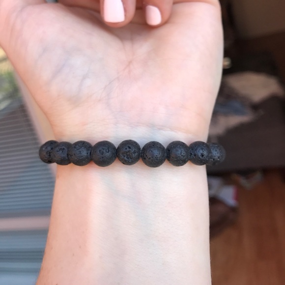 Black Lava Rock beaded stretch Bracelet - Picture 9 of 10